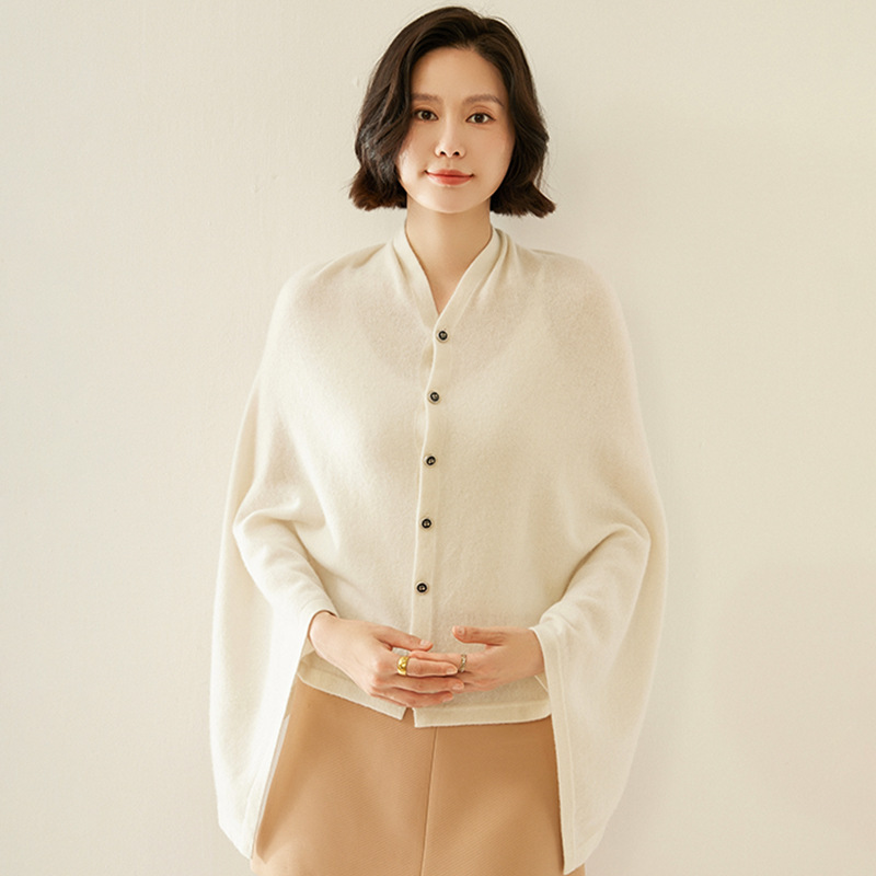 2024 new ladies flat solid color buckle shoulder pads cashmere knitted shawl scarf multi-functional cape warm