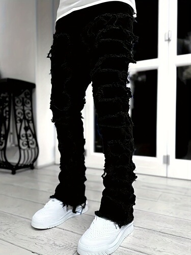 Cross-border European and American Amazon independent website Y2K-style spring/autumn fashion fringed stretch straight-leg pants for teenage boys