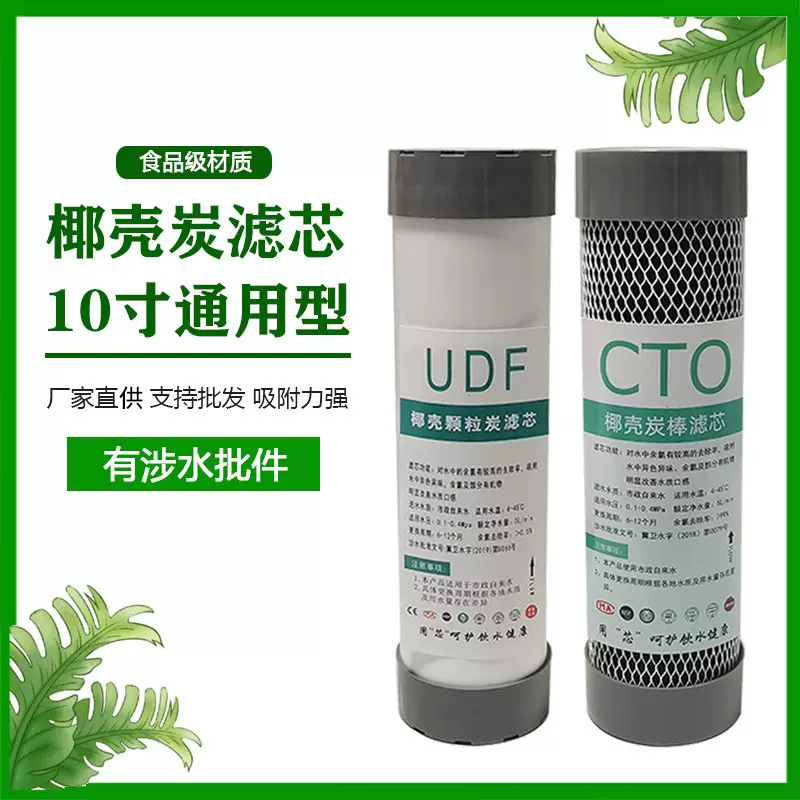 10寸平口后置UDF椰壳颗粒活性炭滤芯CTO烧结碳棒压缩炭净水器滤芯