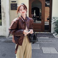 小个子复古设计感皮衣短外套女2025年春秋季新款翻领夹克休闲上衣