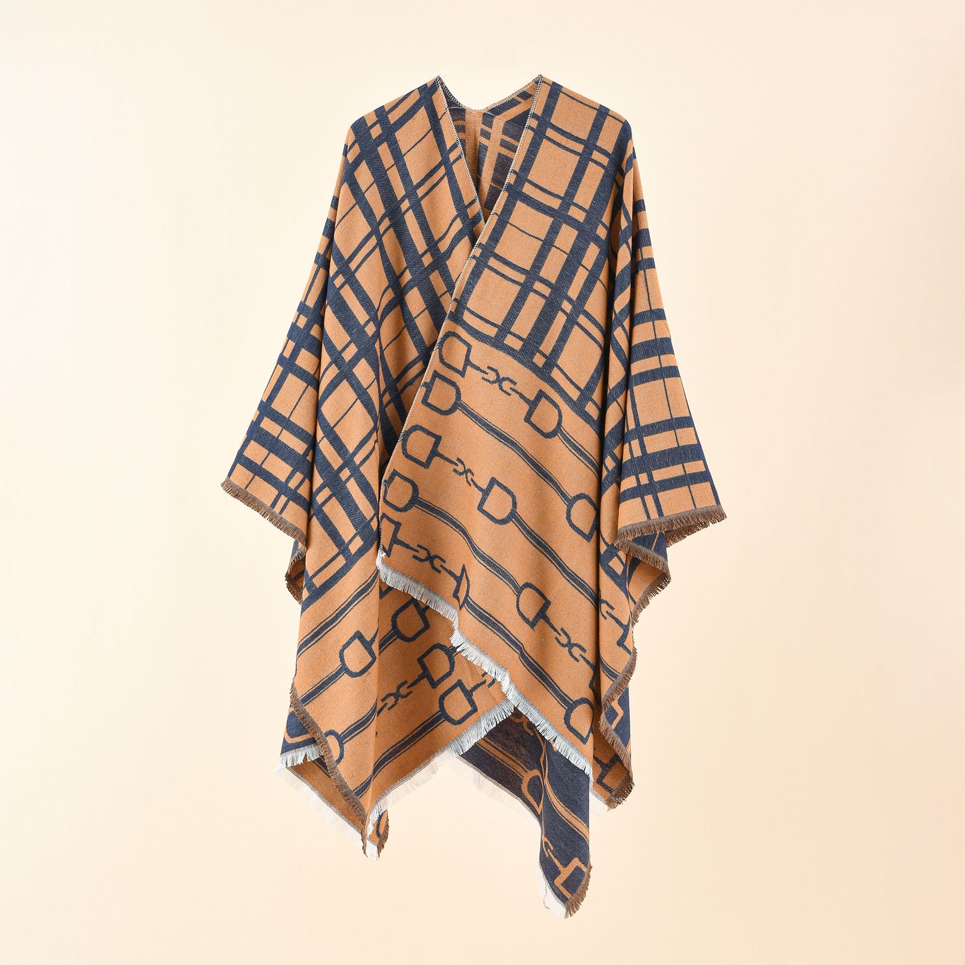 2021 Nuevo estilo Cachemira-como chal de las mujeres rayas geométricas deshilachadas franja de moda coreana con aire acondicionado cálido chal