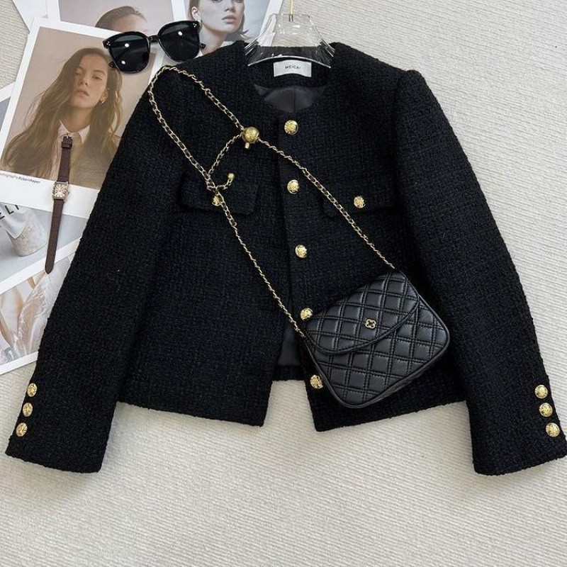 2025 Spring and Autumn New High-End Round Neck Short Jacket for Petite Women French Tweed Exquisite