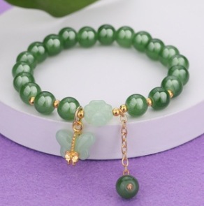 S079-Pulsera de cuentas de jade Donglin con mariposa verde#SZ–351