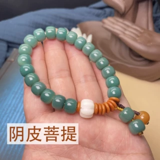 原创阴皮菩提根手串个性风化草木绿菩提子手链翡翠绿饰品男女礼品