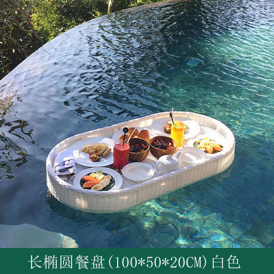 Piscina plato de frutas ratán flotante redonda bandeja de aguas termales Bali Vietnam desayuno cesta B & B Villa