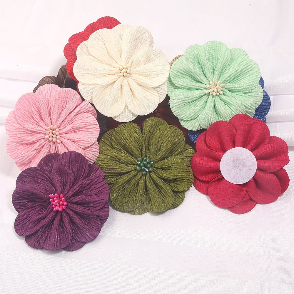 New Handmade Pleated Fabric Flowers with Bark Texture Flower Centers, Hairbands, Accessories, Shoe and Hat Flowers, Clothing Accessories 8cm