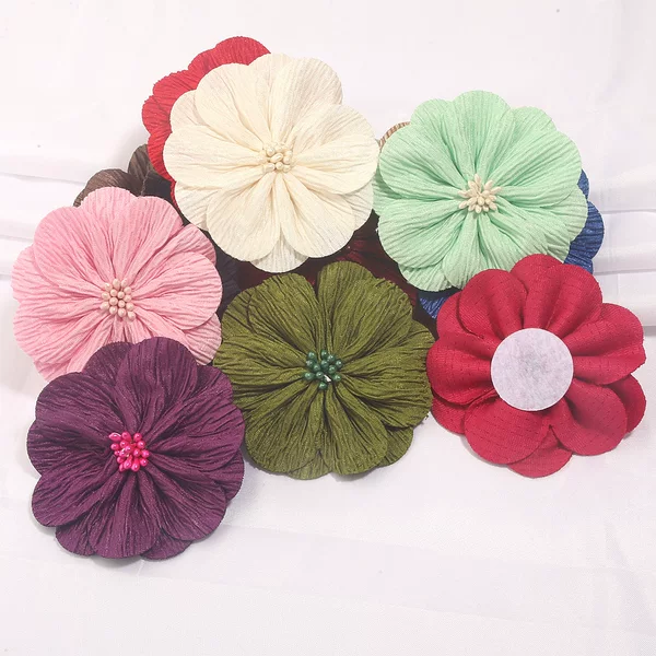New Handmade Pleated Fabric Flowers with Bark Texture Flower Centers, Hairbands, Accessories, Shoe and Hat Flowers, Clothing Accessories 8cm