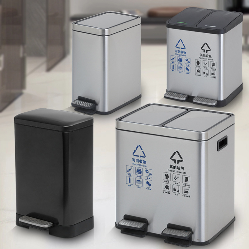 Stainless Steel Foot Bucket Trash Bin Gap Trash Bin Household Slow Down Toilet Waste Paper Bucket Sorting Garbage