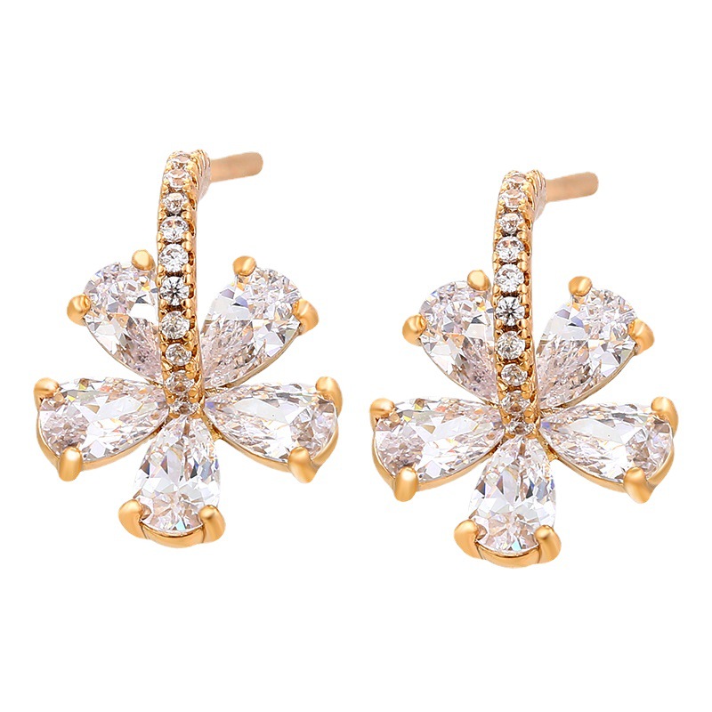 Joyería de Xuling japonés y coreano dulce flor fresca pendientes 18K chapado en oro micro incrustaciones de circonio temperamento pendientes para las mujeres