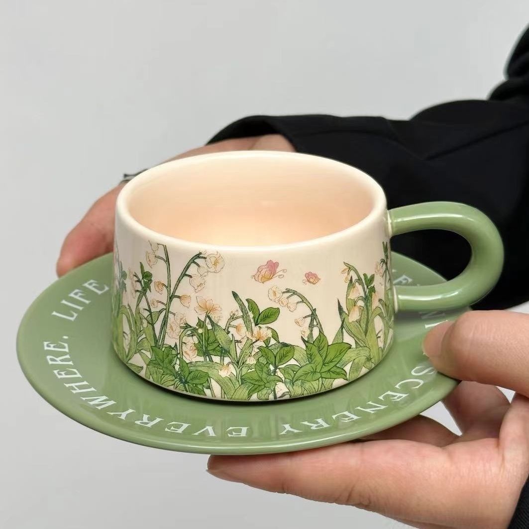 Tazas y platos de cerámica retro estilo americano pinturas al óleo de estilo medieval taza de té de la tarde taza de orquídea de campana taza de café plato