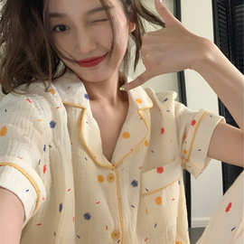 实拍2023夏季新款少女小清新短袖长裤家居服睡衣两件套套装女批发