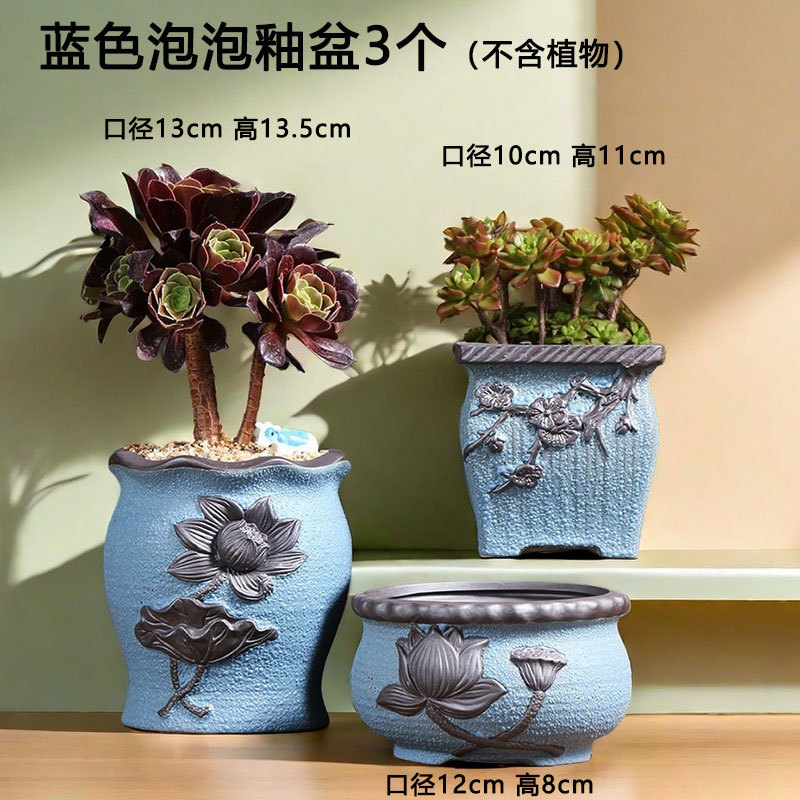 Esmalte de burbujas azul suculentas tamaño de maceta cerámica tosco hogar carne planta especial maceta venta directa de fábrica al por mayor