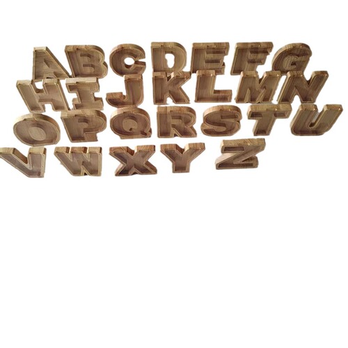 Factory supply cross-border new creative wooden English letter piggy bank transparent glass savings bank can print logo