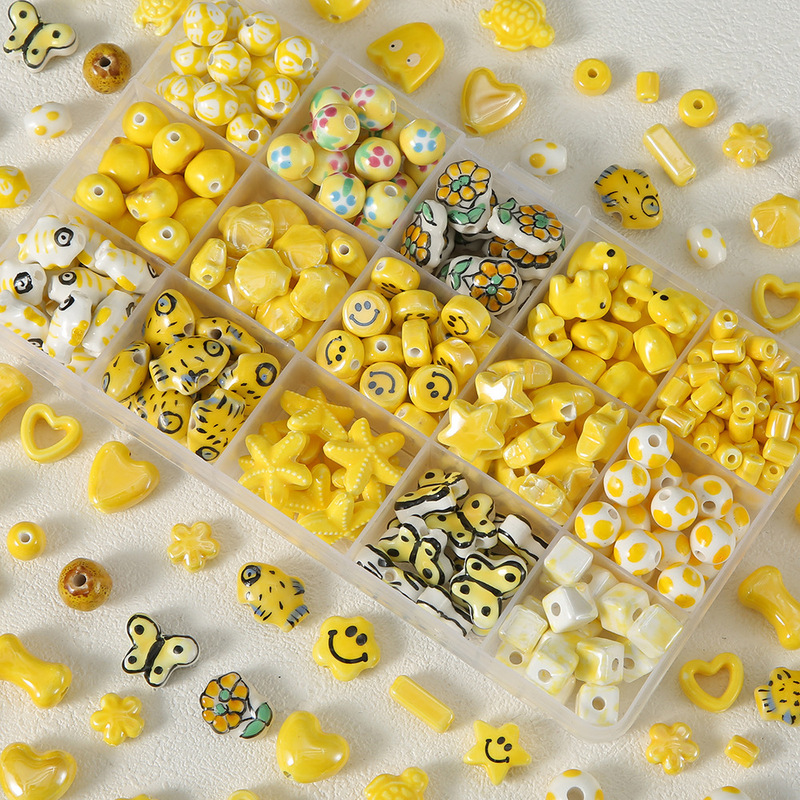 Summer exclusive yellow ceramic beads loose beads perforated handmade DIY material bracelet necklace earrings jewelry accessories