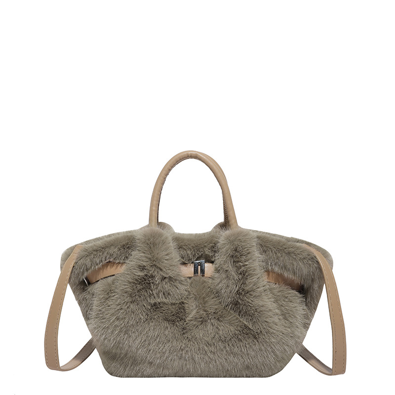 Bolso Tipo Balde de Peluche con Cierre Magnético para Uso Diario