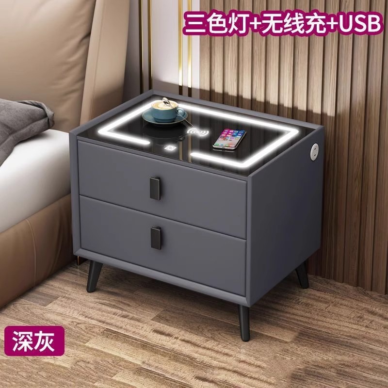 [다크 그레이 2 서랍] 무선 충전기 + LED 3 색 빛 + USB