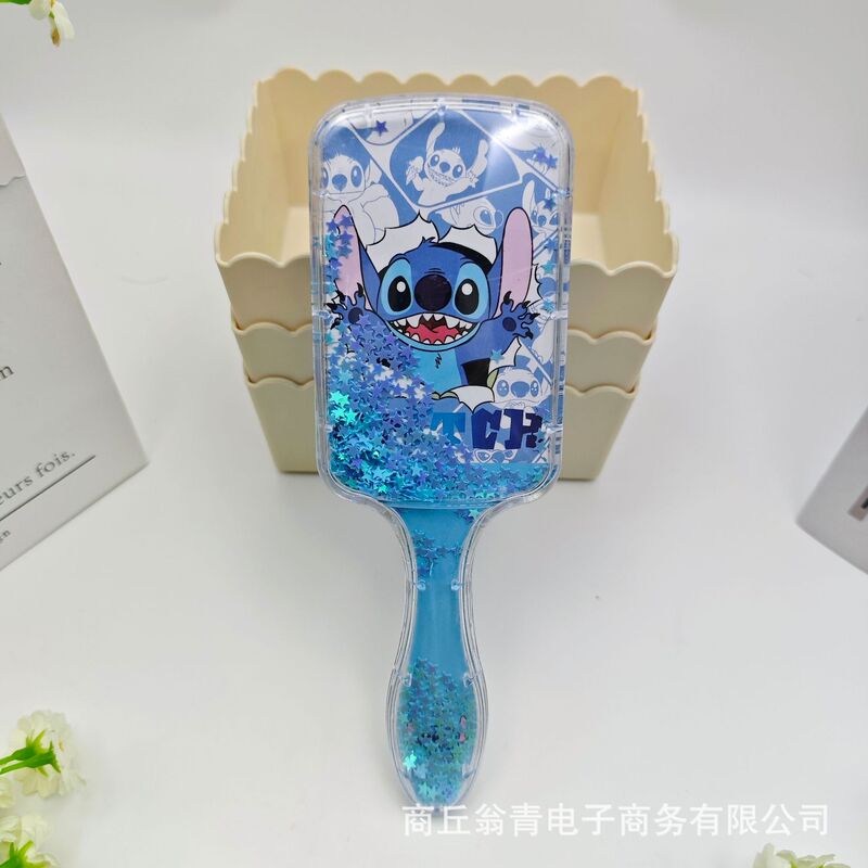 高颜值透明闪闪流沙气囊梳子可爱立体史迪仔卡通摇摇乐气垫梳批发|undefined