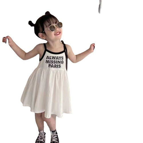 Summer Girls Tank Top Dress Baby Trendy Backless Blouse Dress Children Korean Version Letter Print Fashion Cute Dress