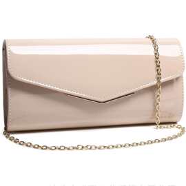 工厂批发电商潮牌宴会手抓包女士时尚气质漆皮PU包裸色斜挎信封包