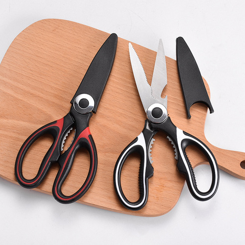 Factory hot selling stainless steel panda multi-purpose household kitchen scissors chicken, duck and fish bone food scissors with lids sharp