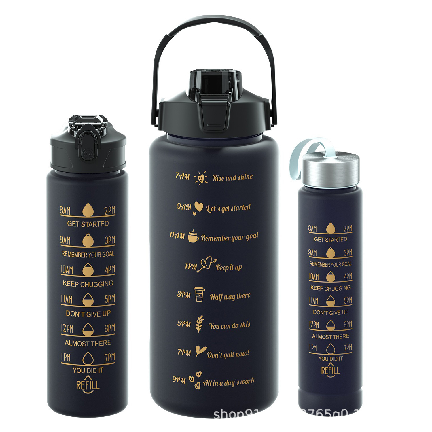 Taza de agua de tres piezas taza de paja de gran capacidad taza de agua de color degradado espacio deportivo olla taza de agua de plástico esmerilado con escala