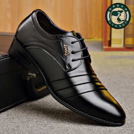 新款真皮牛皮冷粘高档百搭镜面休闲鞋男士皮鞋TEMU男款时尚皮鞋