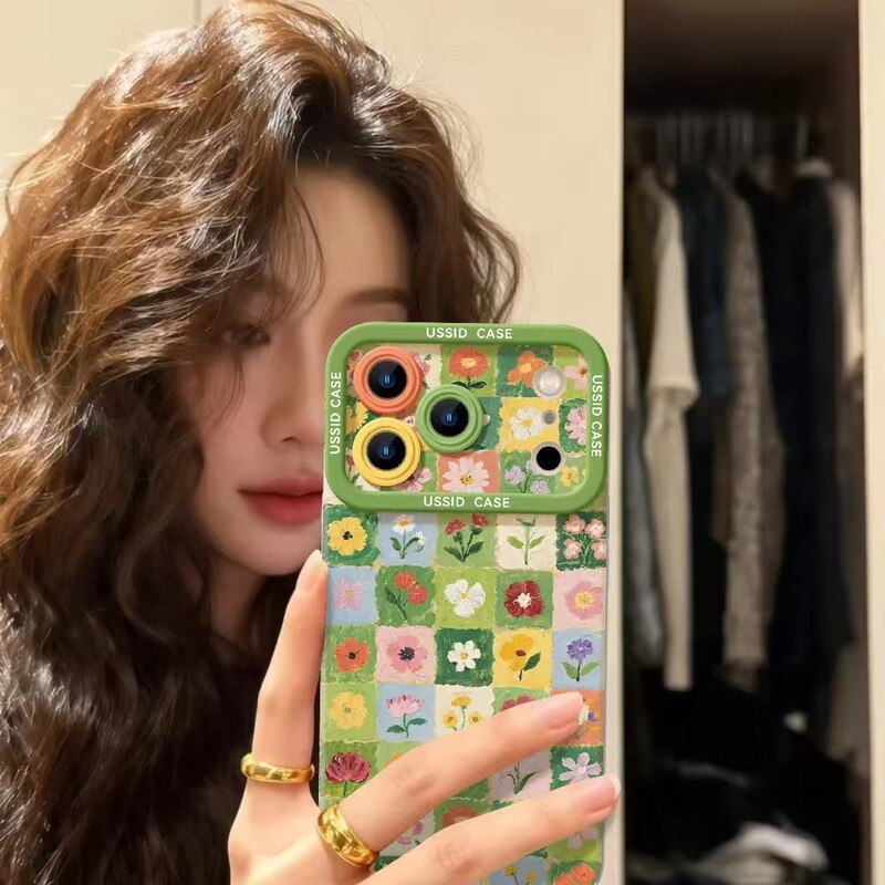 Green Floral Phone Case Suitable for iPhone 17, Apple 16 Pro Max, Fresh Style for iPhone 15, Soft Case for iPhone 14/13, New Spring Model