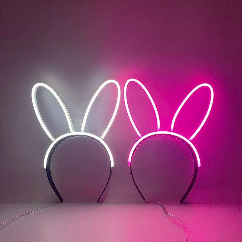 Новая светящаяся неоновая LED-ободок для концертов, атмосферный реквизит, LED-ободки с неоновыми заячьими ушками