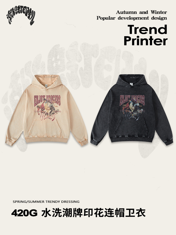 Impresora de marcas| 2025 otoño y invierno juveniles sueltos algodón skate con sudadera encapuchada sudadera de lavado de agua americana para hombres
