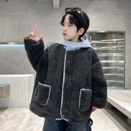 男童羊羔绒棉衣外套秋冬2026新款大儿童冬季加绒加厚摇粒绒棉服潮