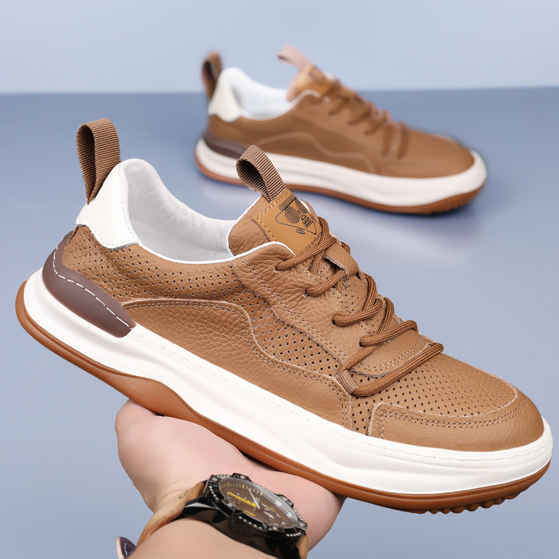 Piel de vaca de primera capa 2025 verano nuevo estilo sandalias de hombre cuero hombres transpirables zapatos blancos zapatos perforados de todo fósforo zapatos de hombre