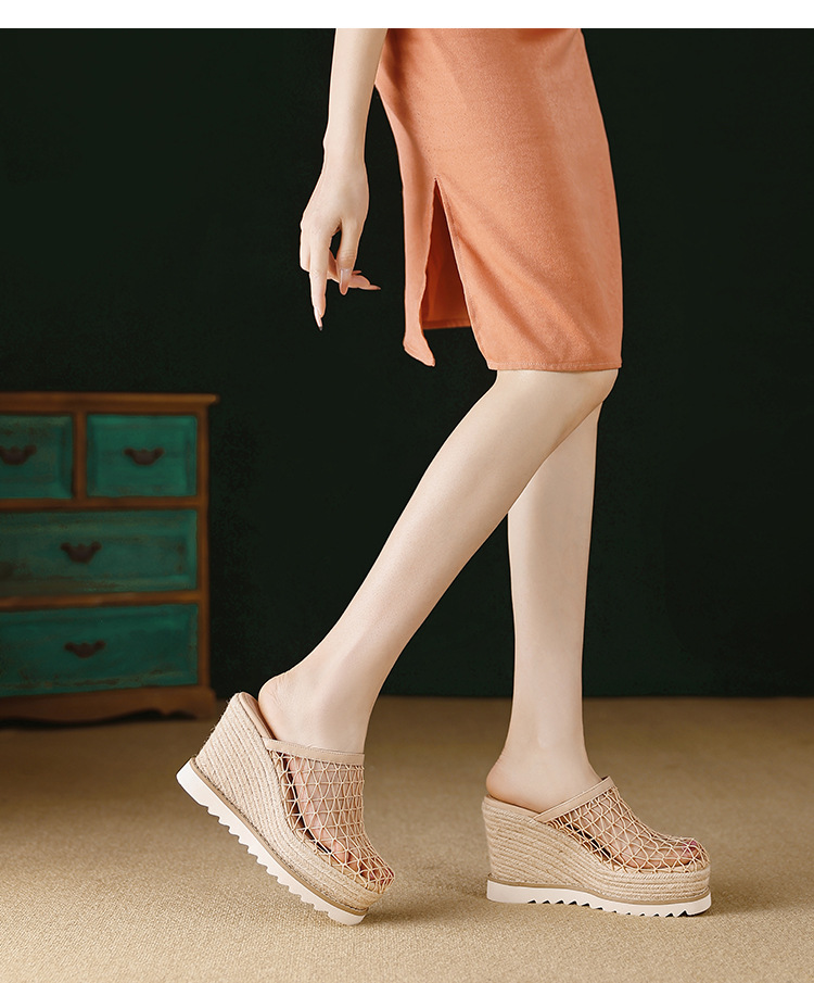 Dép sandal nữ bít mũi đế xuồng cao gót 9 cm phong cách biển — màu nâu, màu đen, màu mơ chi tiết 11