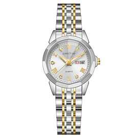 代颜潮流简约气质轻奢精钢双历女士石英手表大表盘防水双历显示