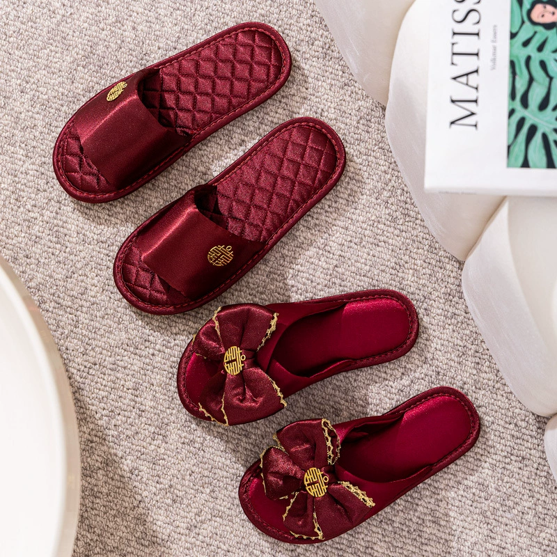 Новые свадебные тапочки праздничный винно-красный пара свадебного приданого утреннее платье счастливые Тапочки Пара домашняя фабрика прямых продаж