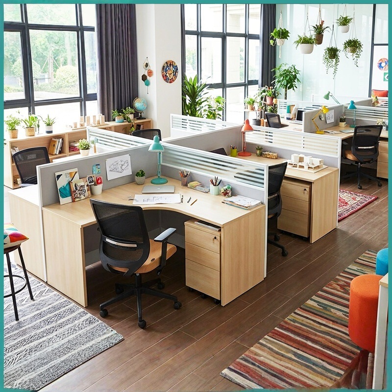 Screen Partition Office Desk and Chair Set for Two or Four People, Workstation for Company Employees, Dedicated Computer Desk for Office Settings