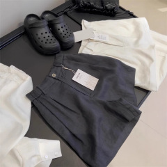 IN BLUE 100リネン！脱ぎたくない〜ゆったり、快適、通気性、伸縮性のあるハイウエスト、万能な2色のショートパンツ
