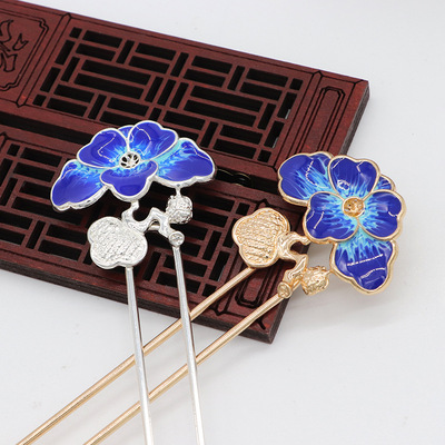 Zhongxing Antiquity court Hairpin Accessories Cover with gold leaf DIY Jewelry Cloisonne Peony Hairpin Hair crown parts wholesale