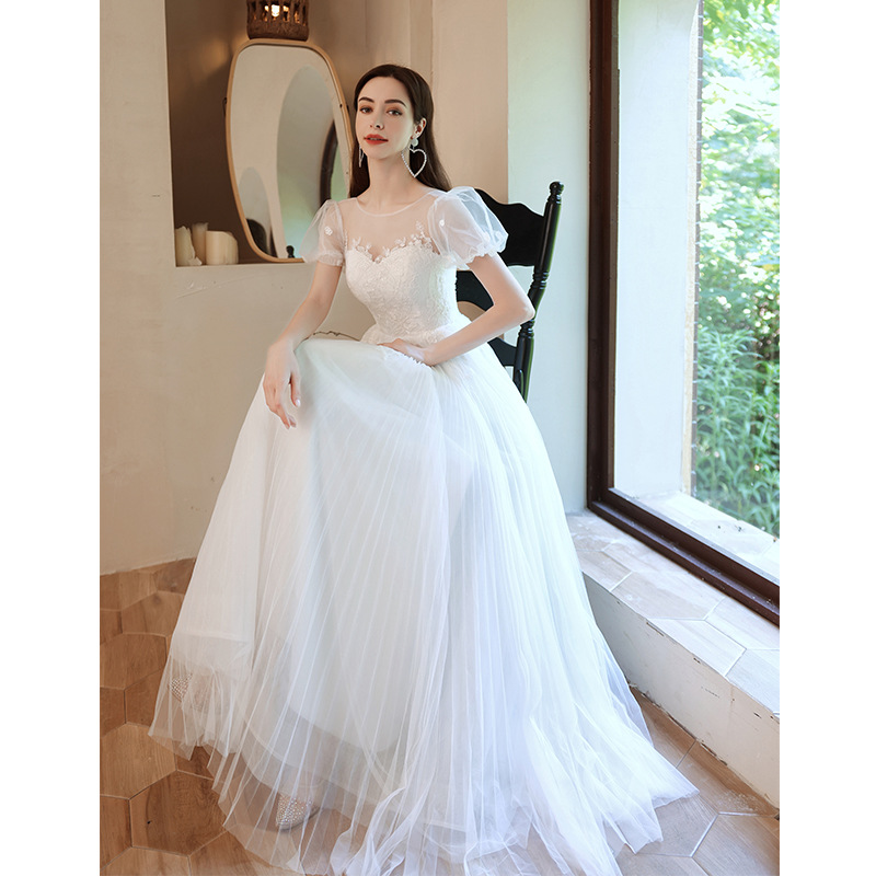 Vestido de Novia Estilo Princesa con Mangas Abullonadas, Vestido de Dama de Honor Blanco, Nuevo Estilo 2026, Elegante Vestido para Presentadora de Pasarela