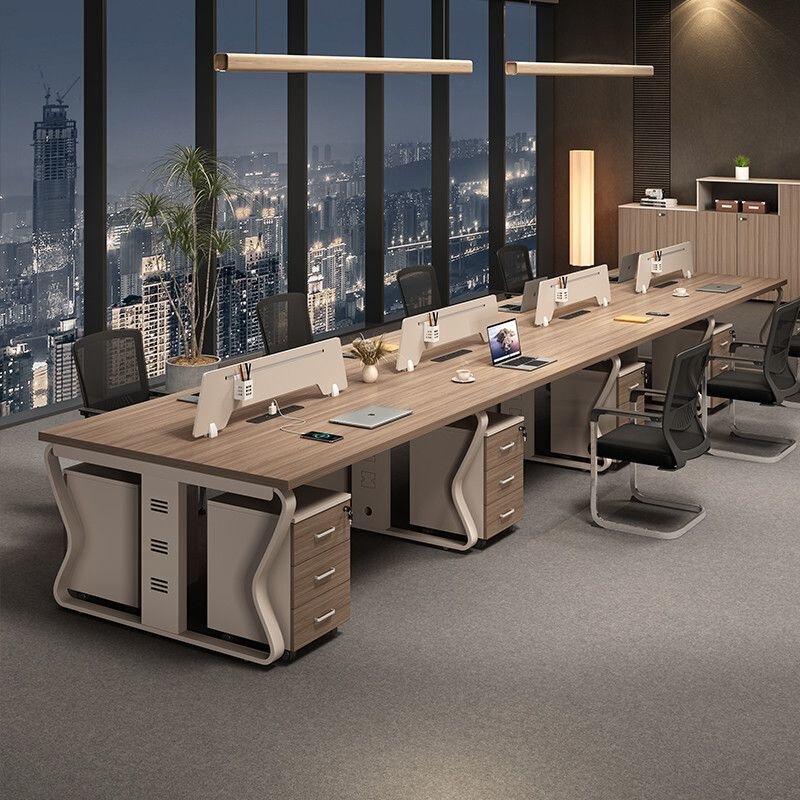 Computer desk for staff meeting rooms, modern minimalist meeting table with screen partition for multiple employees' computer workstations Computer desk for staff meeting rooms, modern minimalist meeting table with screen partition for multiple employees' computer workstations