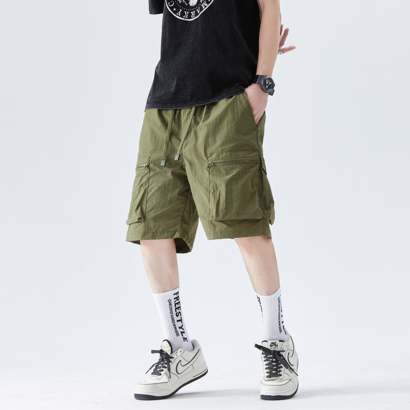 Men's Summer New Trendy Loose Sports Shorts Ice Silk Casual Knee-Length Shorts