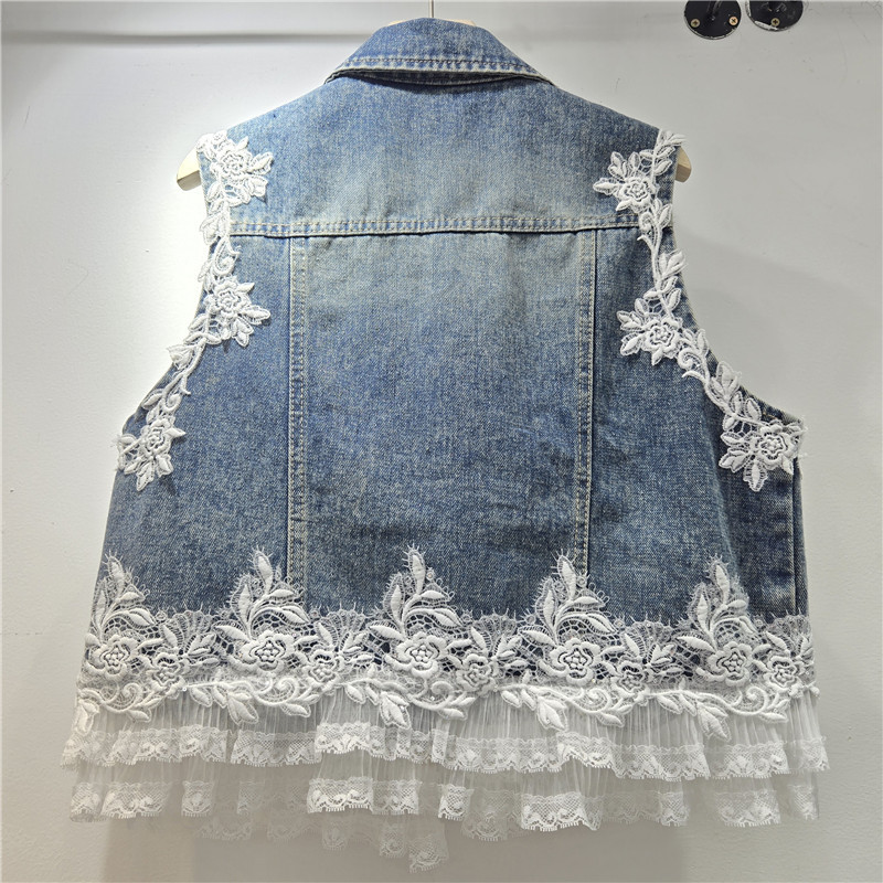 Estación europea de diseño pesado diamante de encaje chaleco chaleco de mujer nueva chaqueta de vaqueros suelta de moda image 2