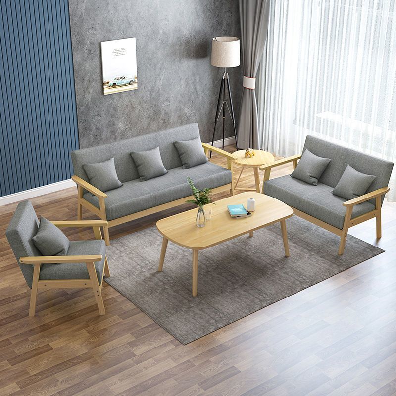 Solid Wood Sofa Living Room Simple Modern Rental Bedroom Simple Double Three-Seat Fabric Office Small Sofa