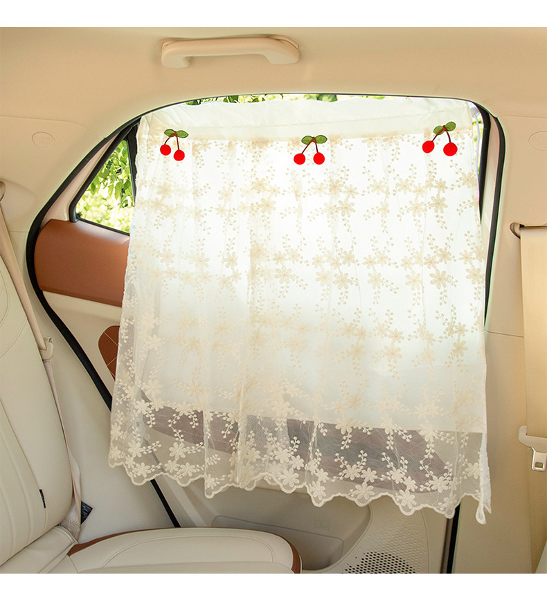 New Embroidered Summer Car Sunshade Curtain Suction Type Side Window Sun Protection Heat Insulation Curtain Women's Car Fresh Curtain