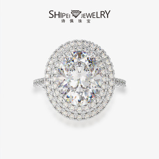 Shipei Jewelry Cross-Border Hot Selling S925 Silver 3 Carat Oval Pigeon Egg 8*10 High Carbon Diamond Ring Luxurious and Attractive