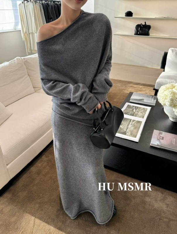 HUMSMR秋上新简约高腰宽松长款直筒半身裙(30%浣熊绒)H861|undefined