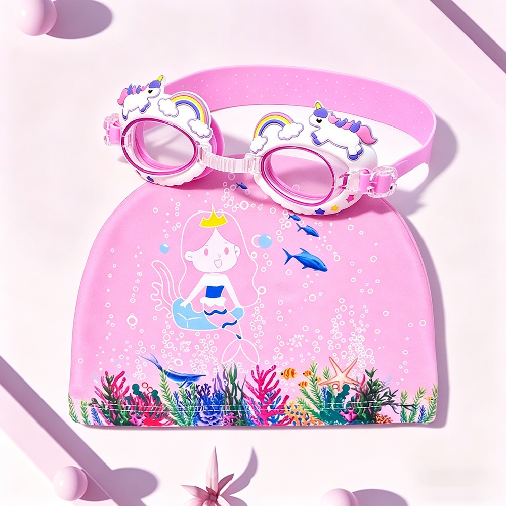 2026 nuevo conjunto de gafas de baño para niños gorras de natación encantadoras impresión gorras de natación para niñas gafas de natación para niños