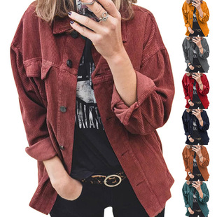 Amazon's New 2024 Autum Cross-Border Corduroy Buttoned Cardigan Long-Sleeved Lapel Loose Thickeneded Shirt for Women