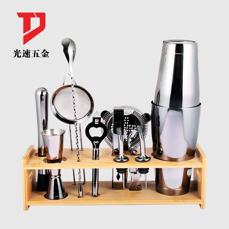 Estante de madera conjunto vino Shaker traje de acero inoxidable Boston Shaker bar herramienta coctelera