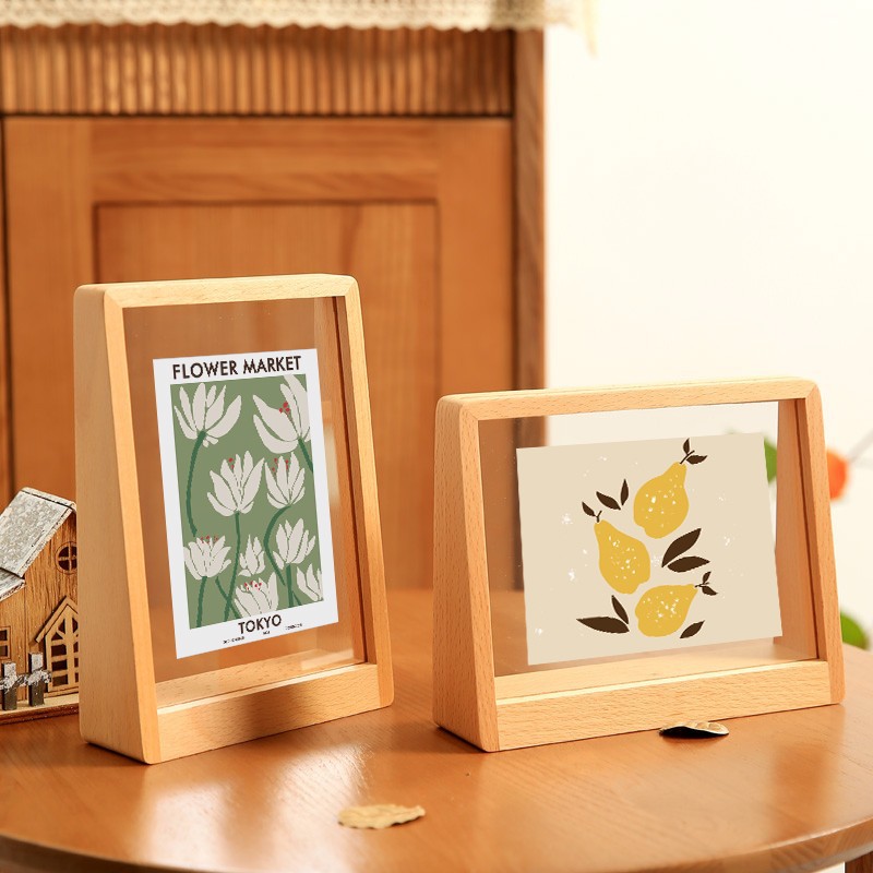 Simple Acrylic Solid Wood Photo Frame Set Table Creative Trapezoid 6 Inch 7 Poster Frame Table Set Small Watercolor Frame Mounting