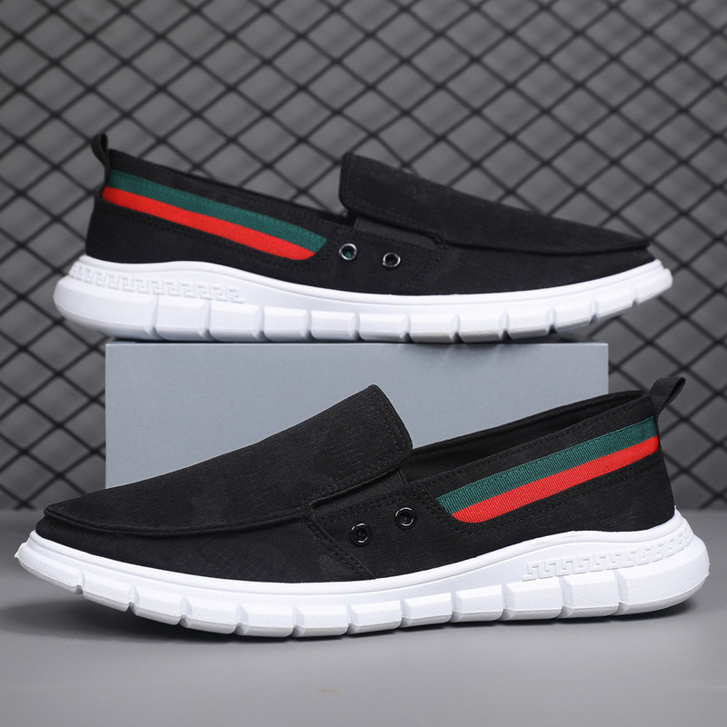 Autumn New Men's Breathable and Comfortable Canvas Shoes Black Gray Old Beijing Cloth Shoes Men's Driving Casual Slip-Ons